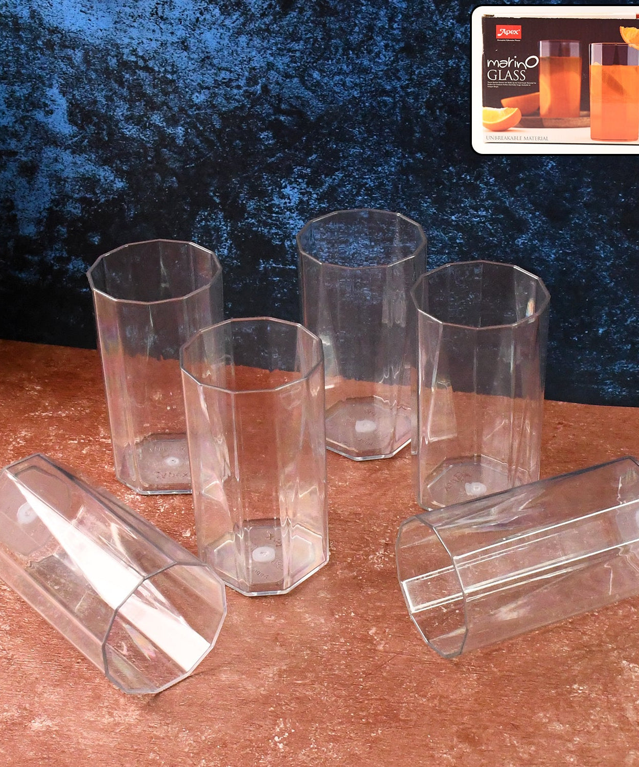 Hexagon Shape Metro Plastic Glass Set 