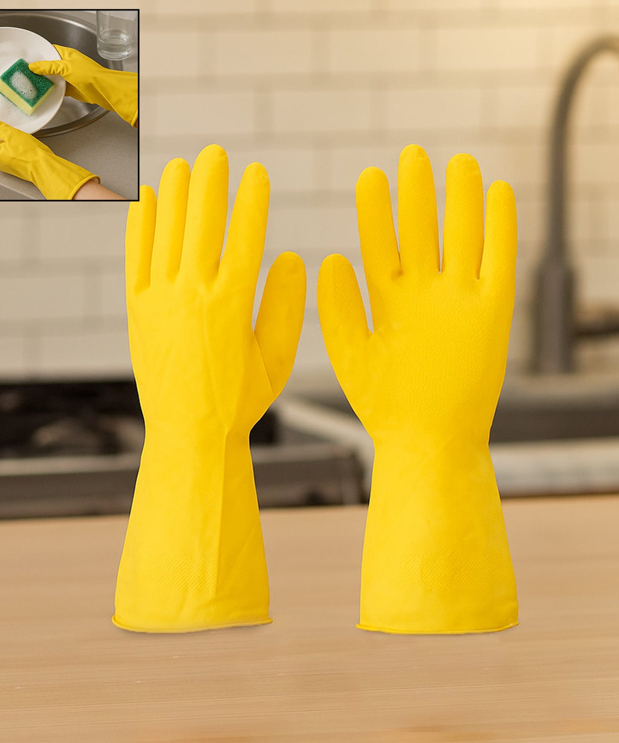 Anti-Slip Yellow Rubber Gloves
