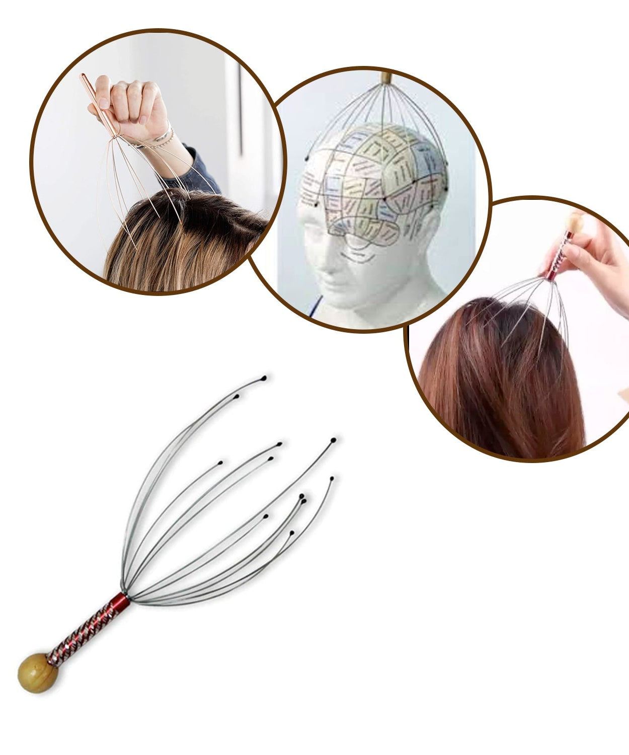 Handheld scalp massager for soothing stress relief and relaxation.