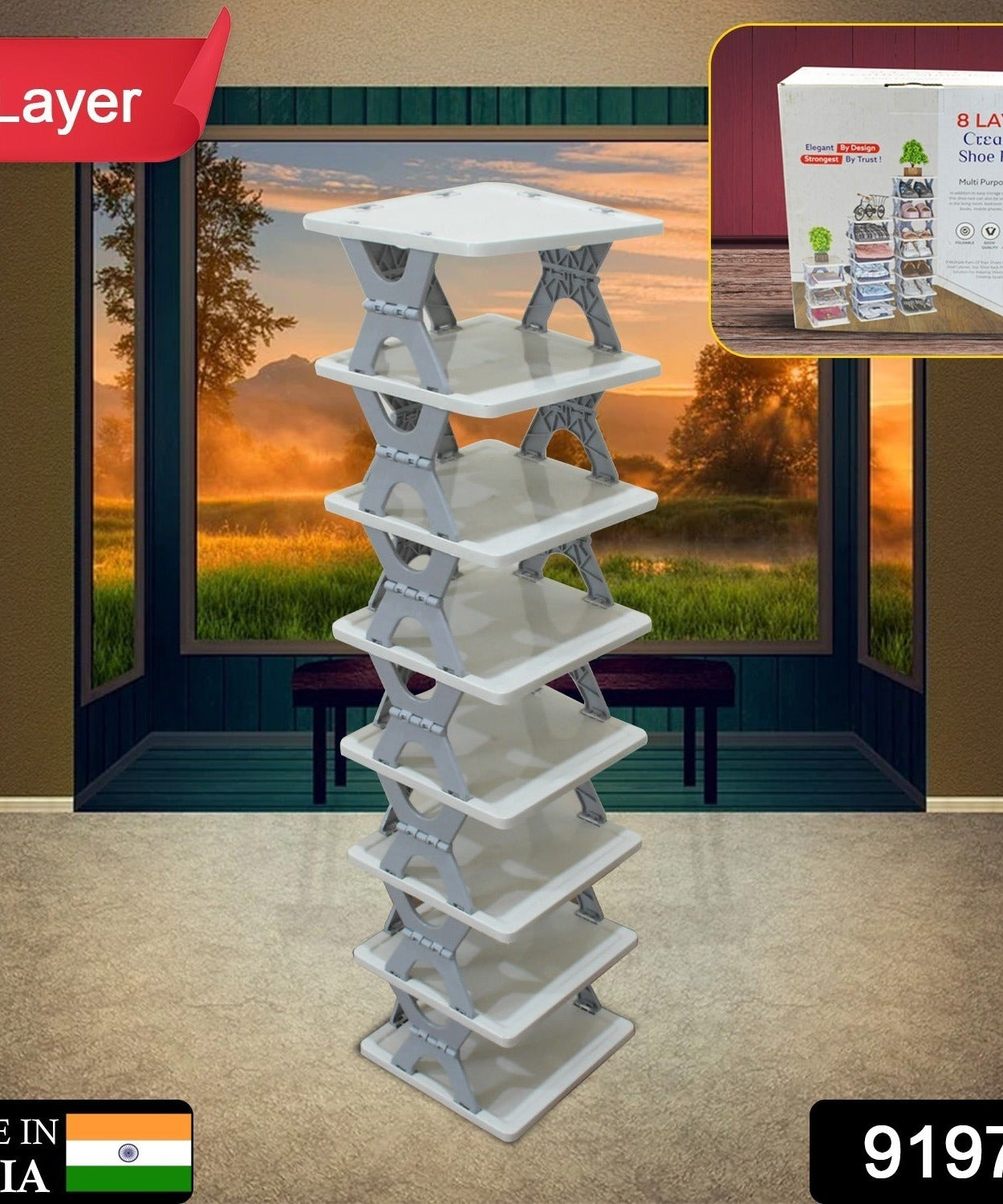 Adjustable shoe rack, 8 layers, space-saving design