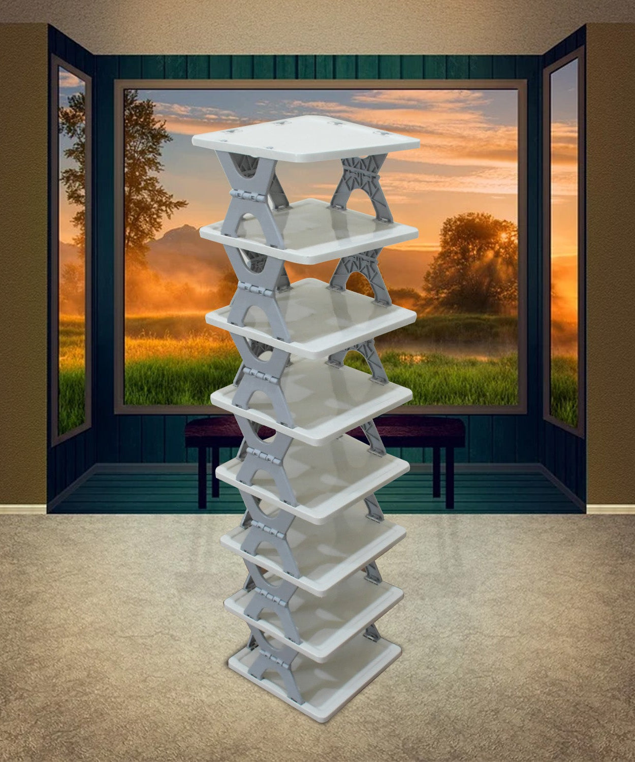 Compact 8-layer shoe rack, foldable for easy storage
