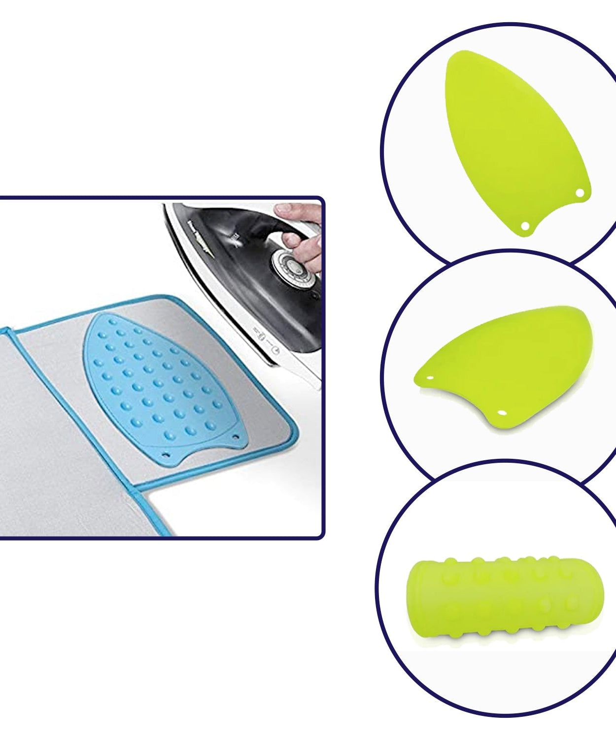 Silicon mat for heat resistance and safety during ironing.