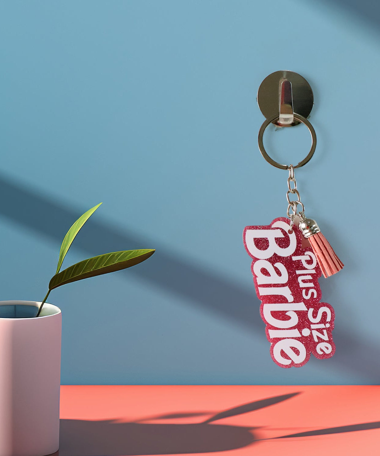 Text Keychain with Glitter Finish and Tassel Charm (1 Pc)