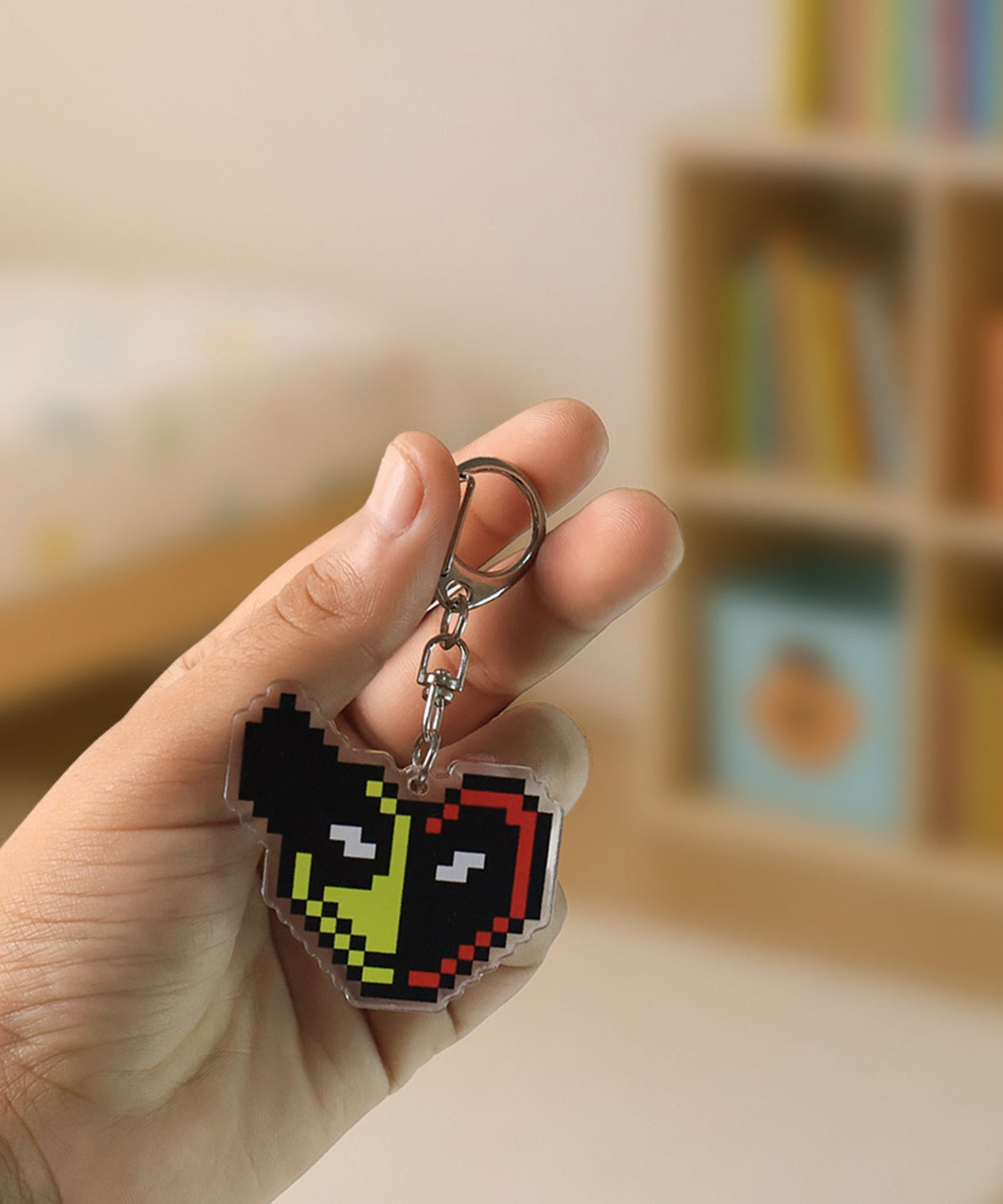 Pixel Style Acrylic Cartoon Keychain with Funky Design (1 Pc)