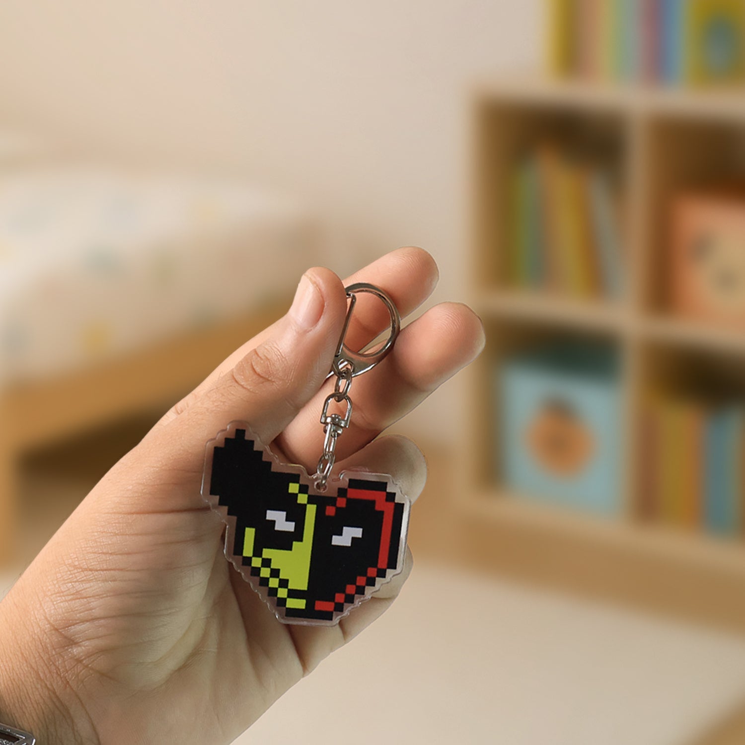 Pixel Style Acrylic Cartoon Keychain with Funky Design (1 Pc)