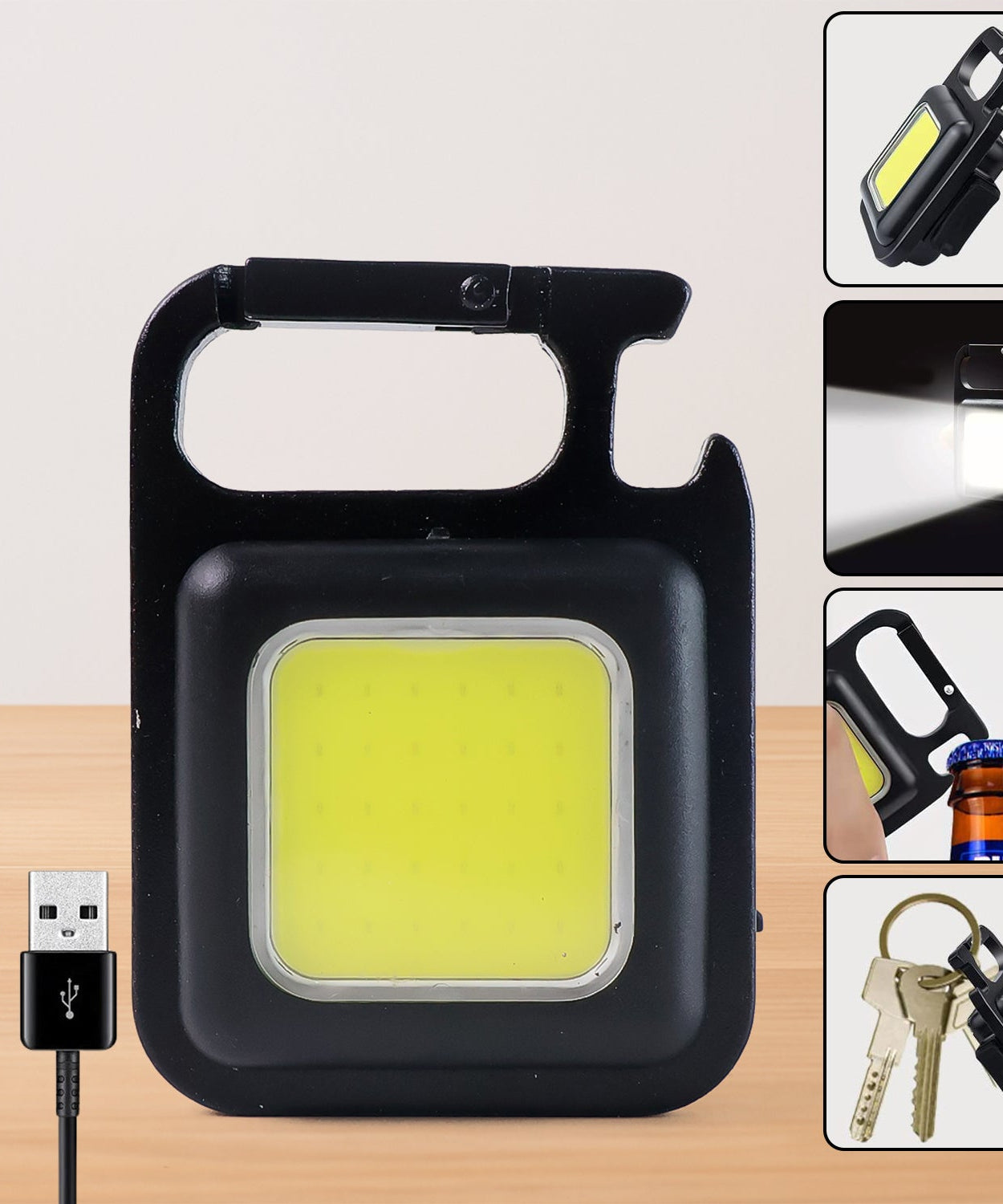 Mini Rechargeable Keychain Flashlight - 4 Light Modes with Folding Bracket & Magnetic Base