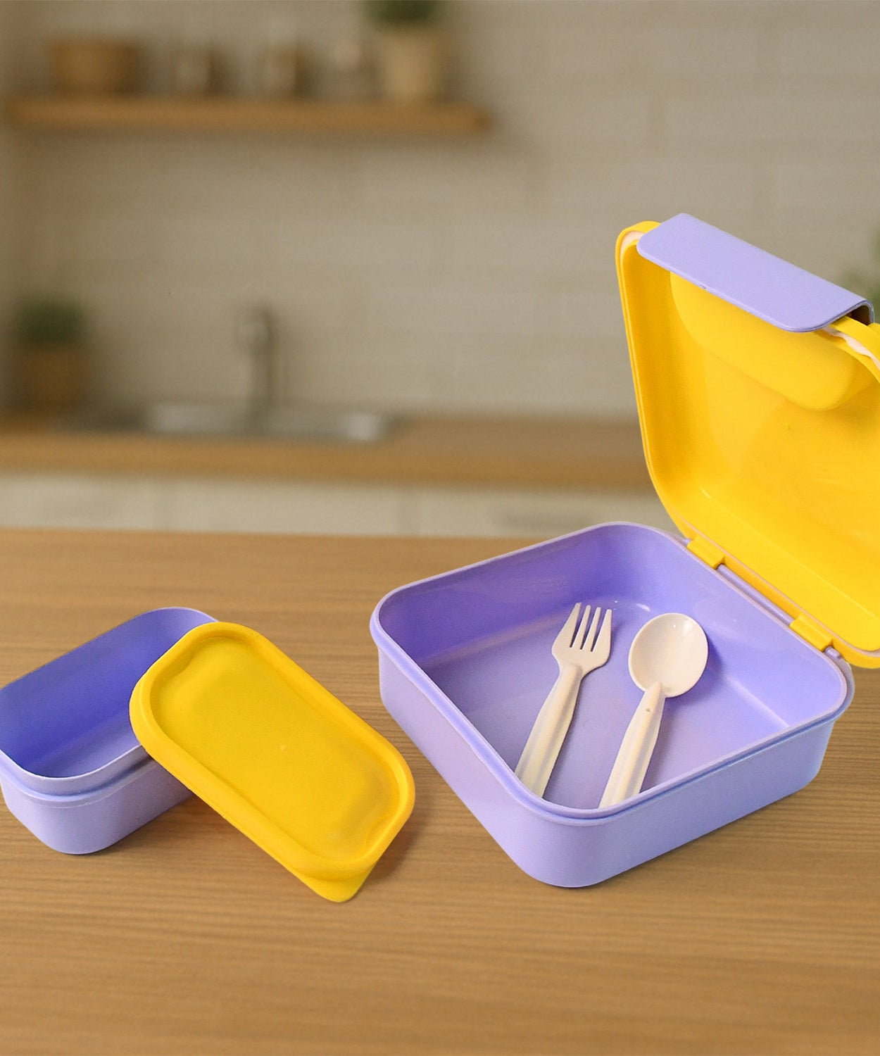 Kids Lunch Box Set with Small Inner Container, Spoon & Fork (1 Pc)