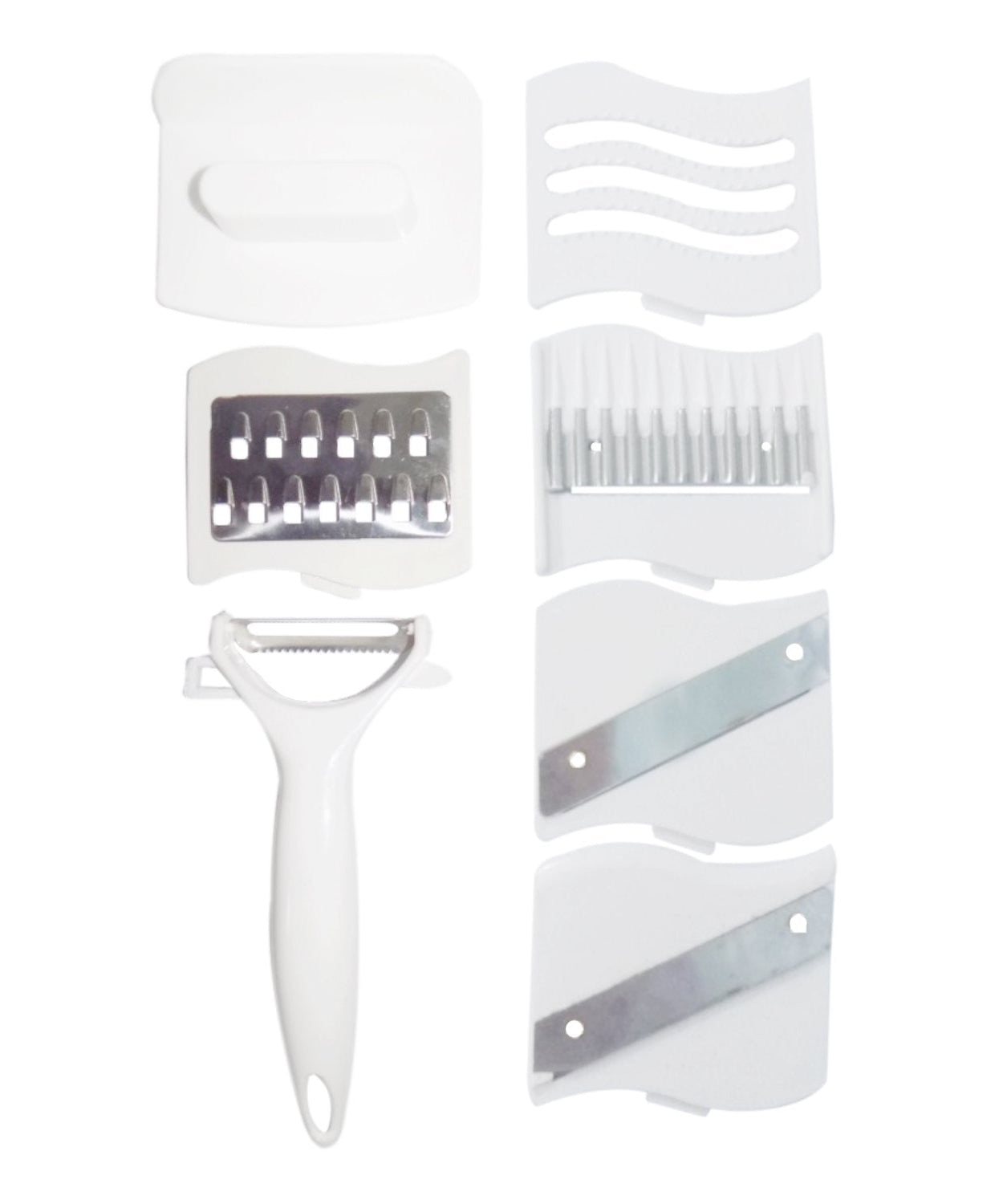 Overview of 10 in 1 vegetable cutter showing various slicing options