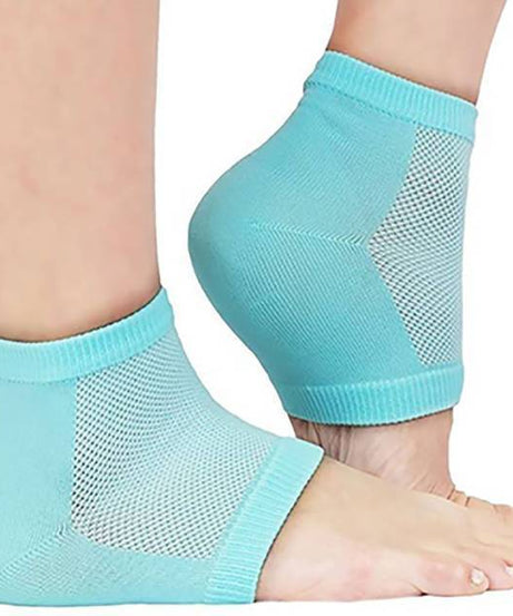 Multicolor silicone heel socks for pain relief.