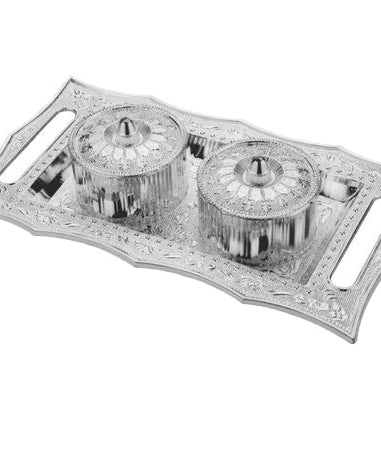 Stylish serving tray for storing snacks and mukhwas.