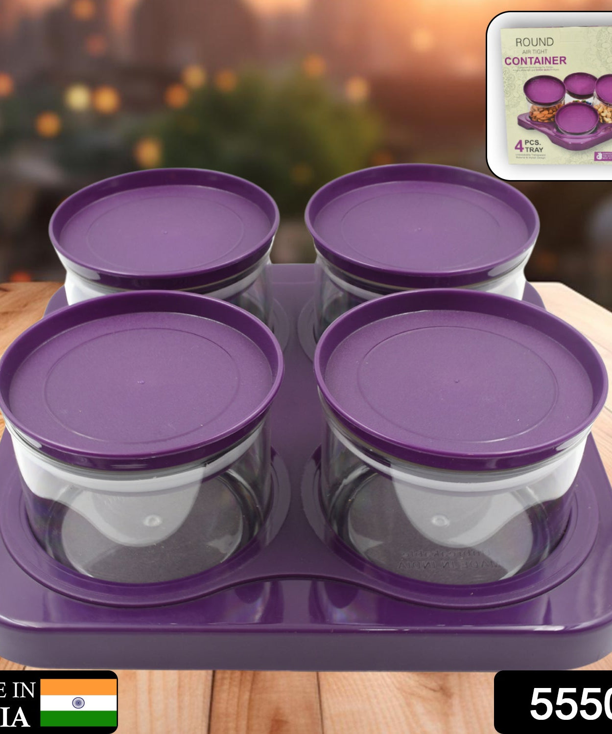 Airtight Plastic 4 Pc Storage Container Set, With Tray Dry Fruit Plastic Storage Container Tray Set With Lid & Serving Tray For Kitchen
