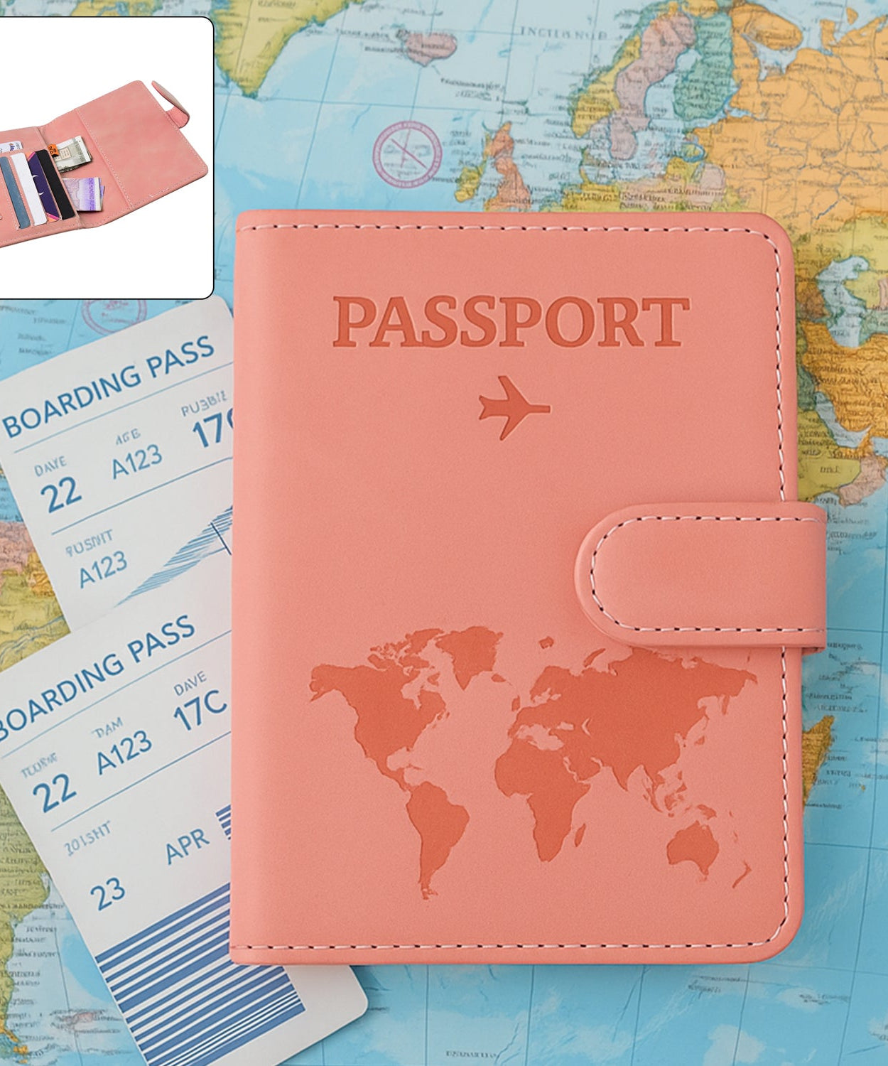 Premium World Map Design Travel Passport Holder