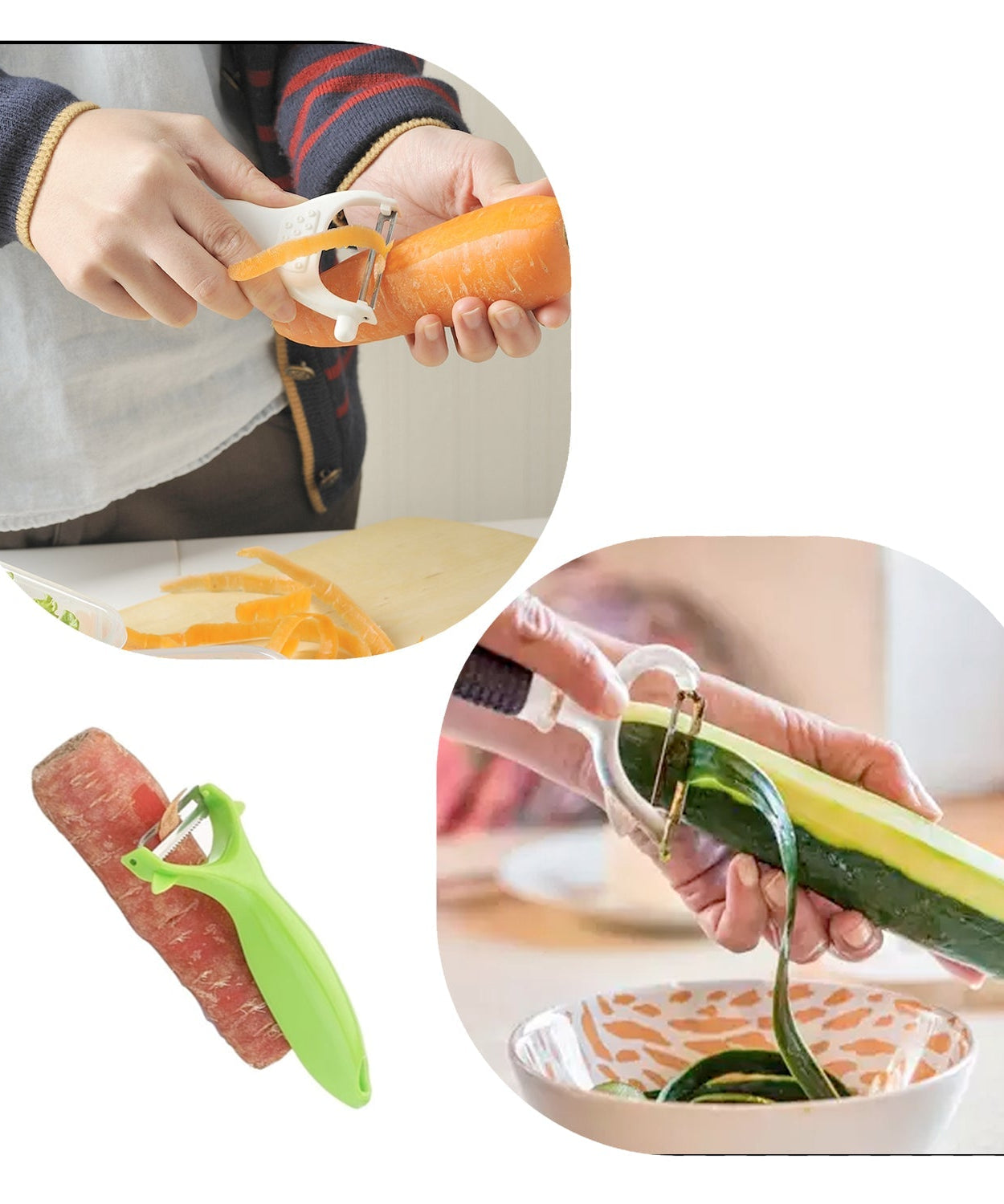 Multi-functional stainless steel peeler designed for easy peeling of fruits and vegetables.
