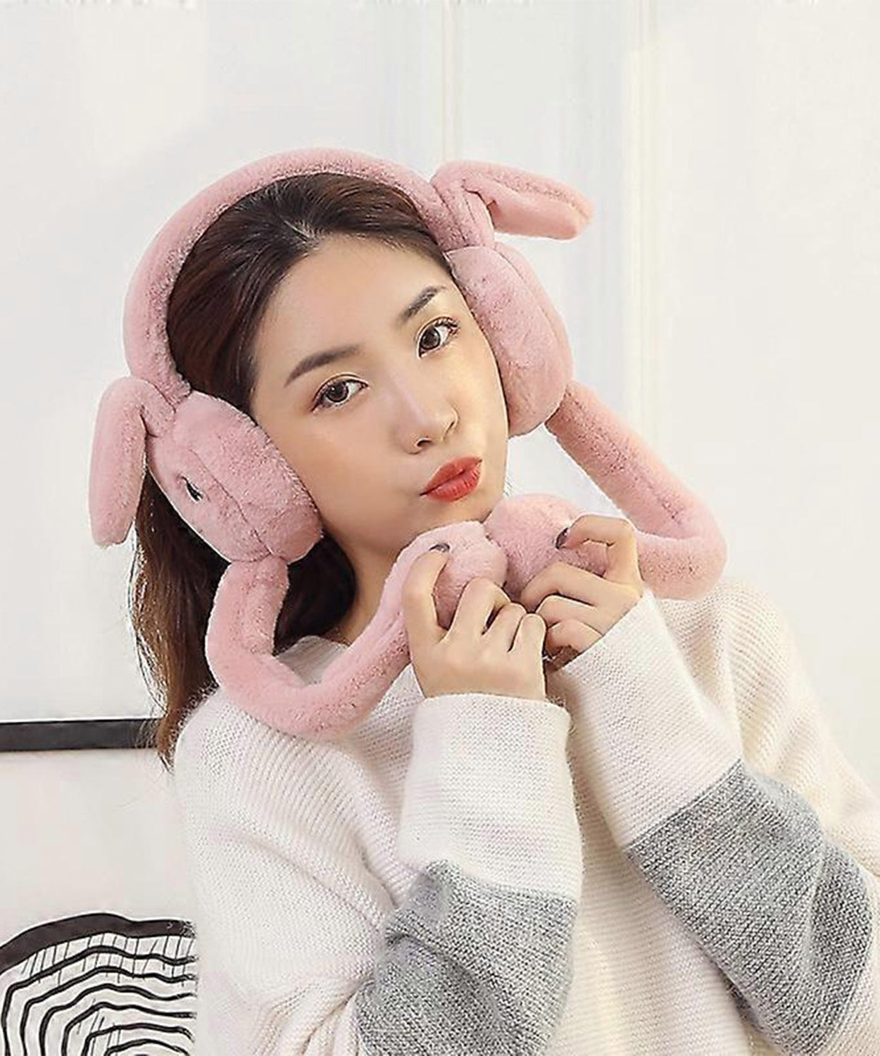 Cute Jumping Rabbit Ear Plush Winter Earmuffs (1 Pc)