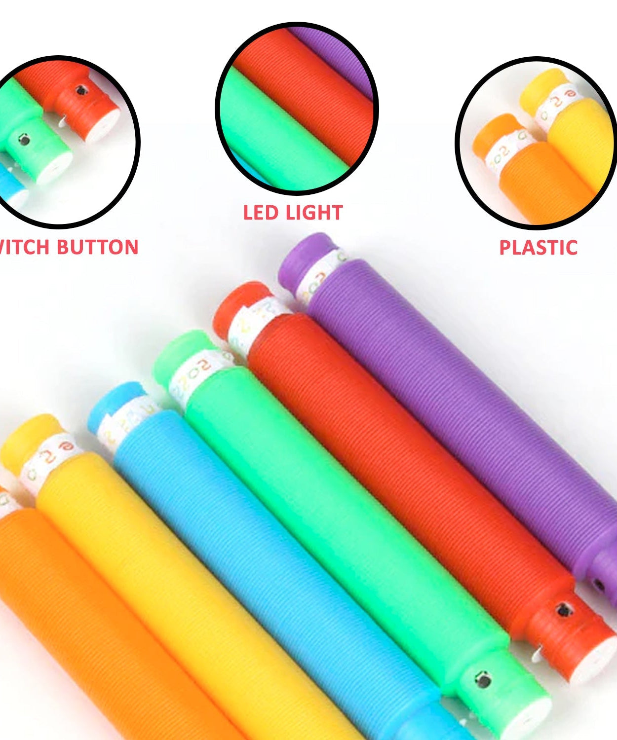 Set of 12 colorful stretchable sensory tubes