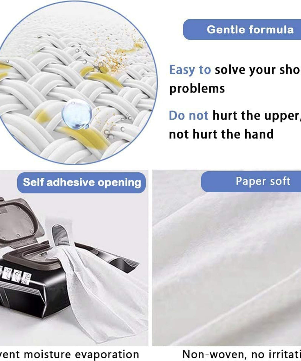 Wet wipes for cleaning shoes, convenient pack of 80