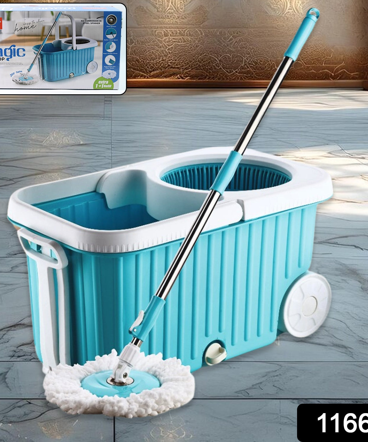Apex Magic 360° Spin Mop Cleaning System with Stainless Steel Spinner