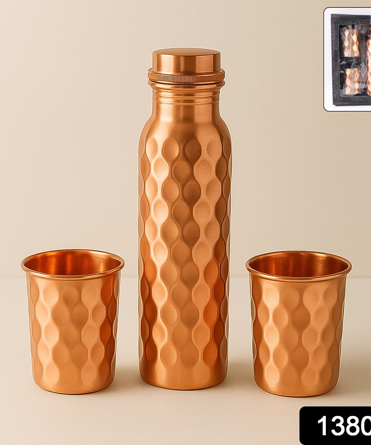 Copper Water Bottle 2 Glasses with Gift Box (3 Pcs Set)