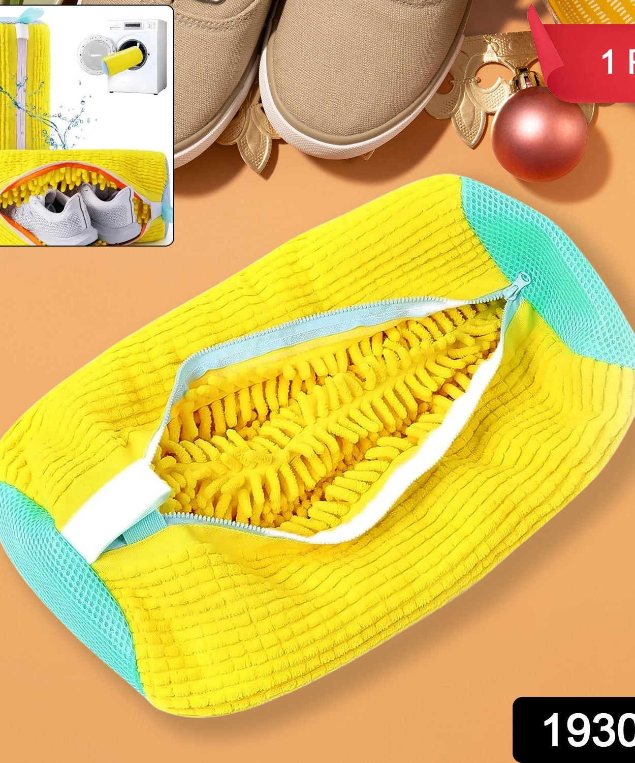 Shoe Washing Machine Bag with Microfiber Chenille Lining & Zipper (1 Pc)
