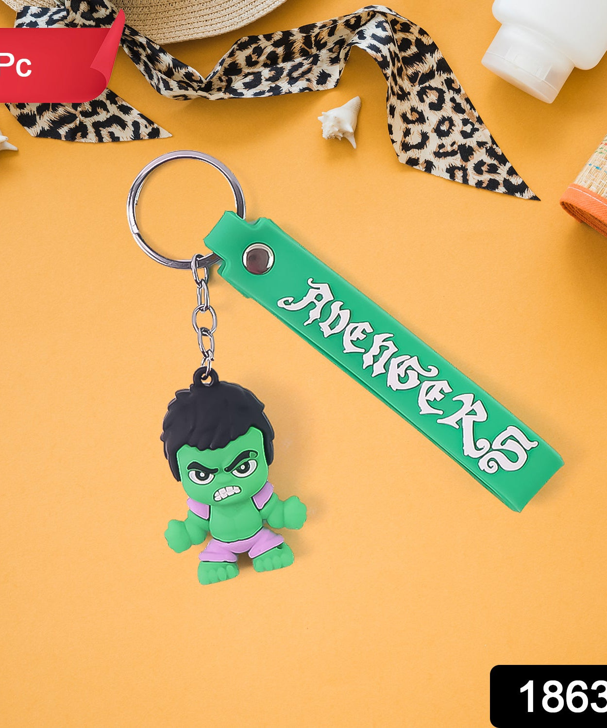 Cute Cartoon Silicone 3D Key Chain with Metal Hook & Strap (Pack of 1)
