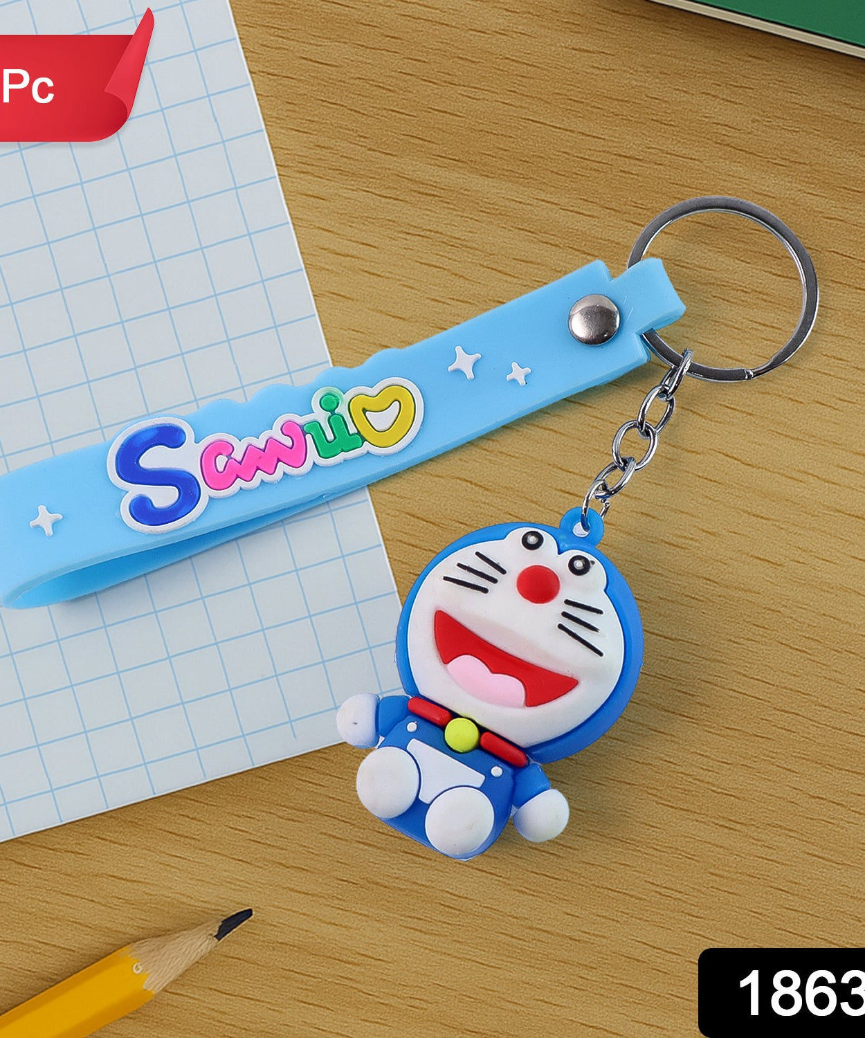Cute Cartoon Silicone 3D Key Chain with Metal Hook & Strap (Pack of 1 / Mix Design)