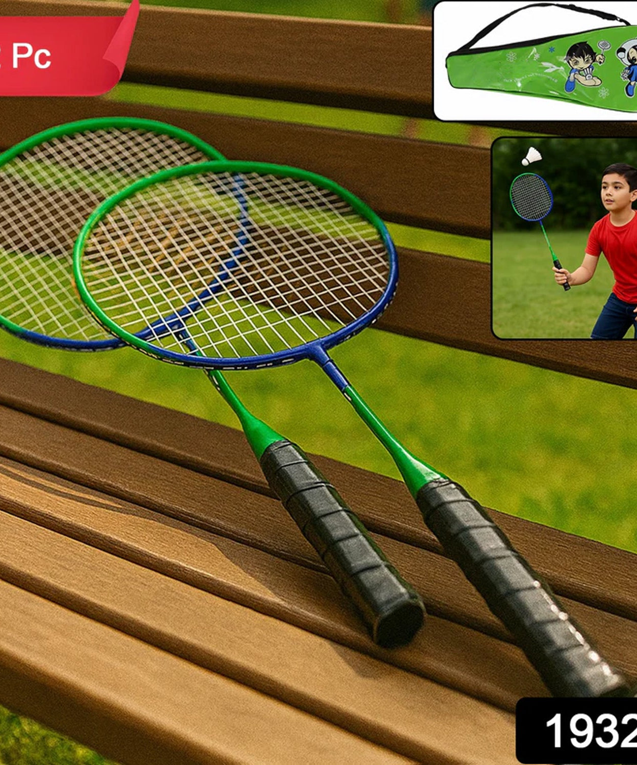 2 Pc Lightweight Kids Badminton Racket Set with Carry Bag