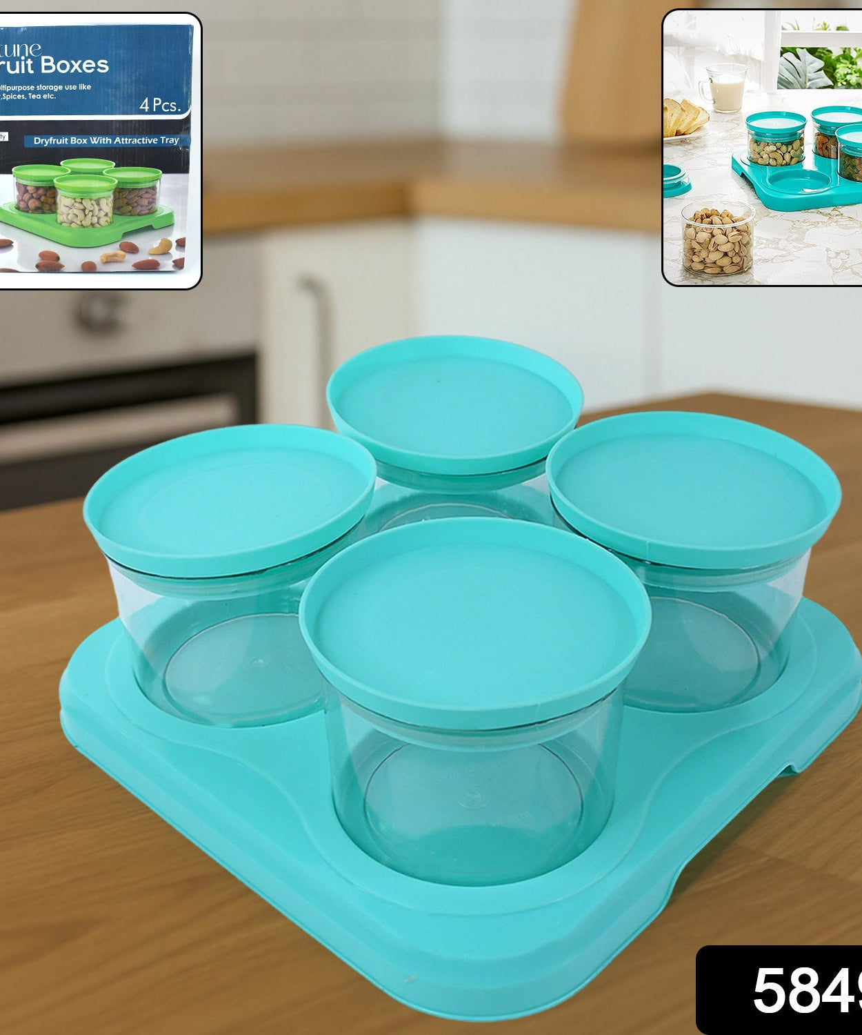 Airtight Container Jar 4 Pc Set With Stylish Tray for Kitchen Unbreakable Jar Set for Multipurpose Storage ( Mukhwas Dani )