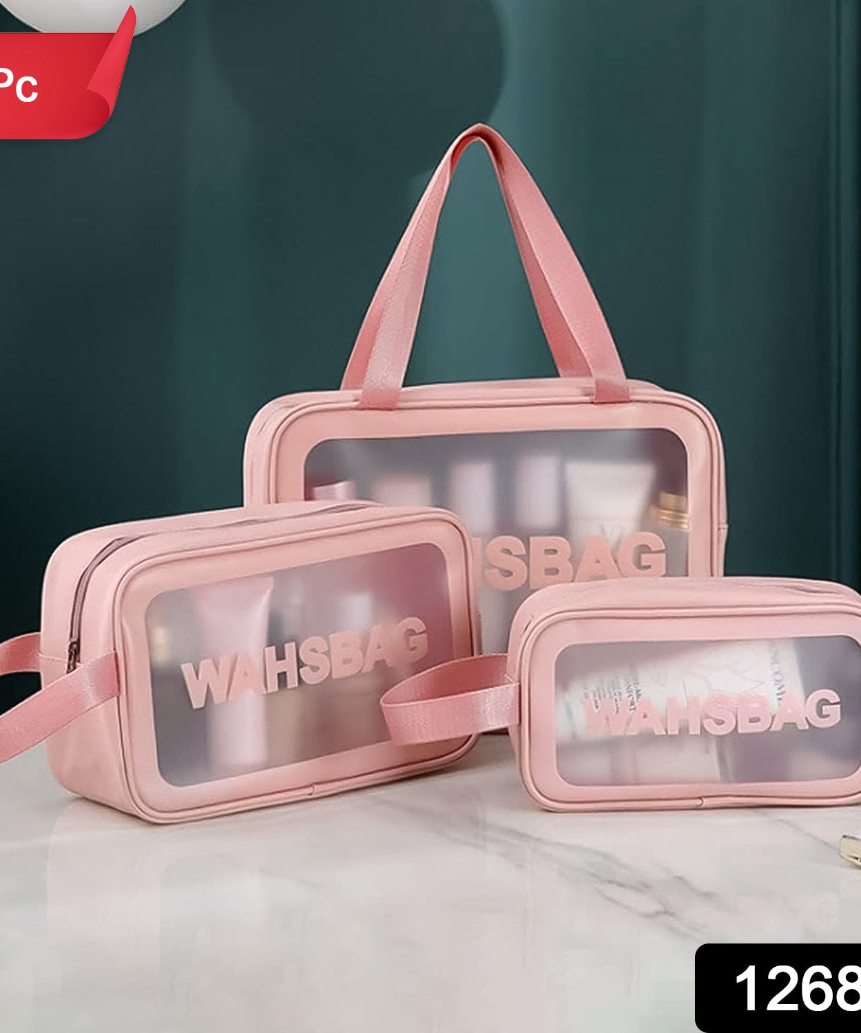 Cosmetic Pouch, Make up Bag for Home & Travel, Toiletry Bag for Cosmetics, Brushes, Accessories Set of 3 Small, Medium & Big - Wash Bag