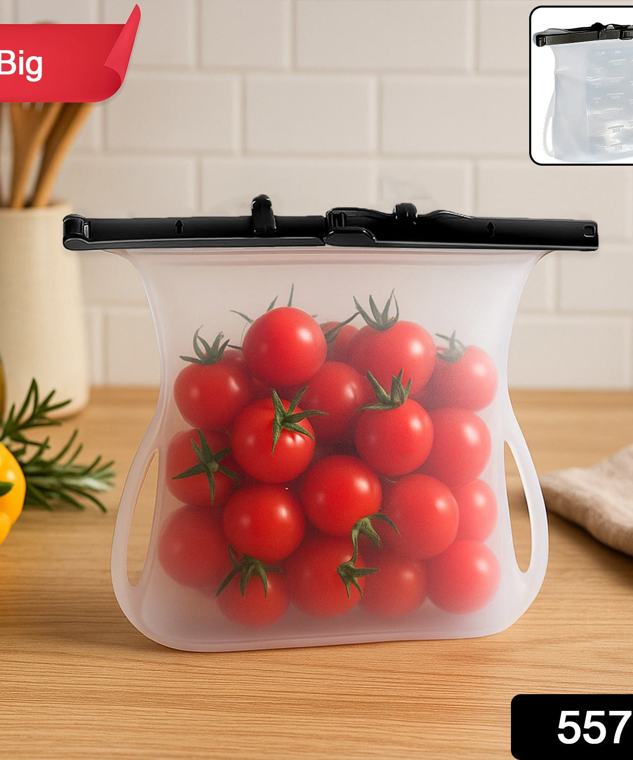 Reusable Silicone Food Storage Bag – Leakproof, Flat Bottom, Freezer & Microwave Safe, BPA-Free Snack & Sandwich Bag (1 Pc)