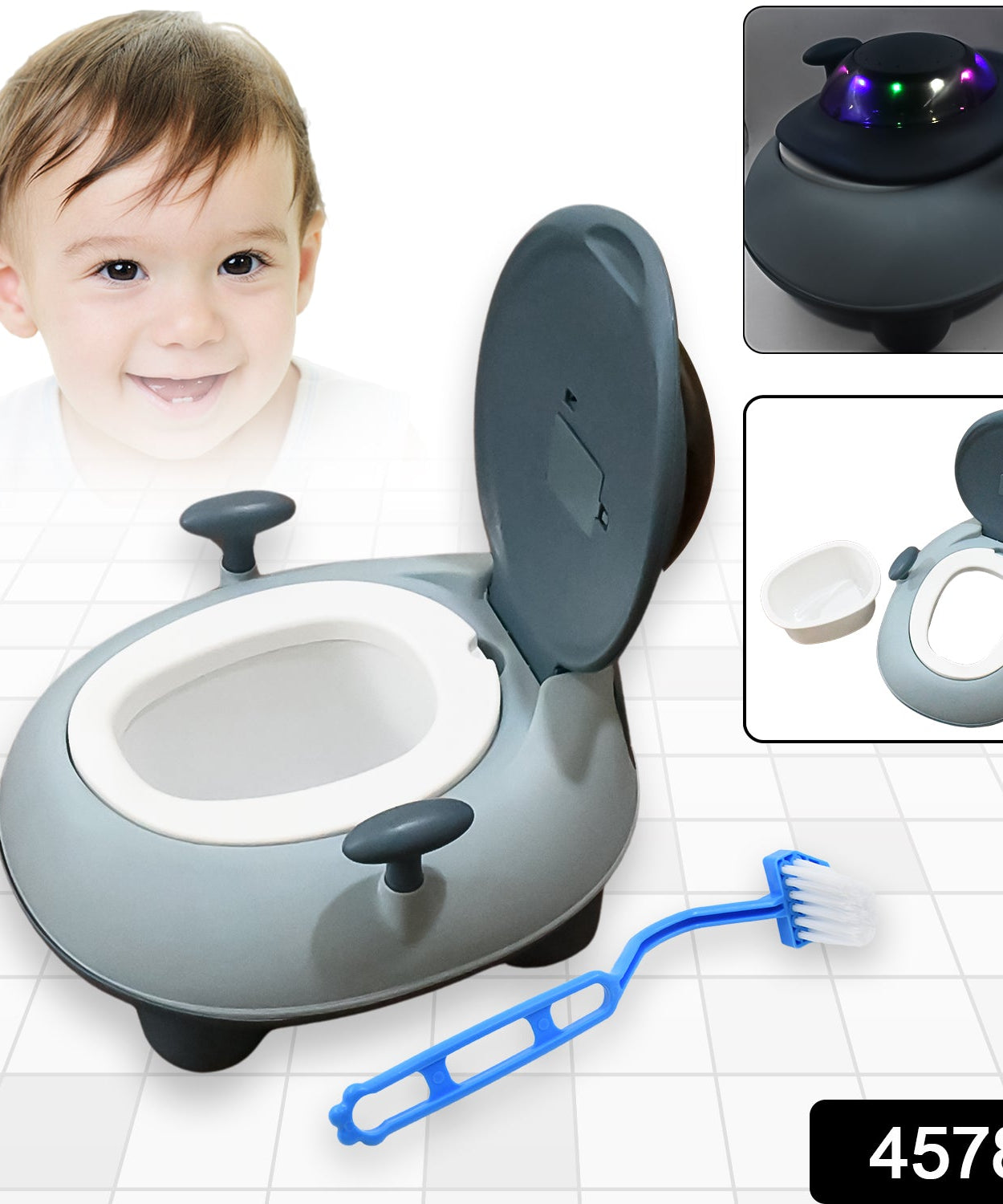 Musical potty training seat with portable lighting