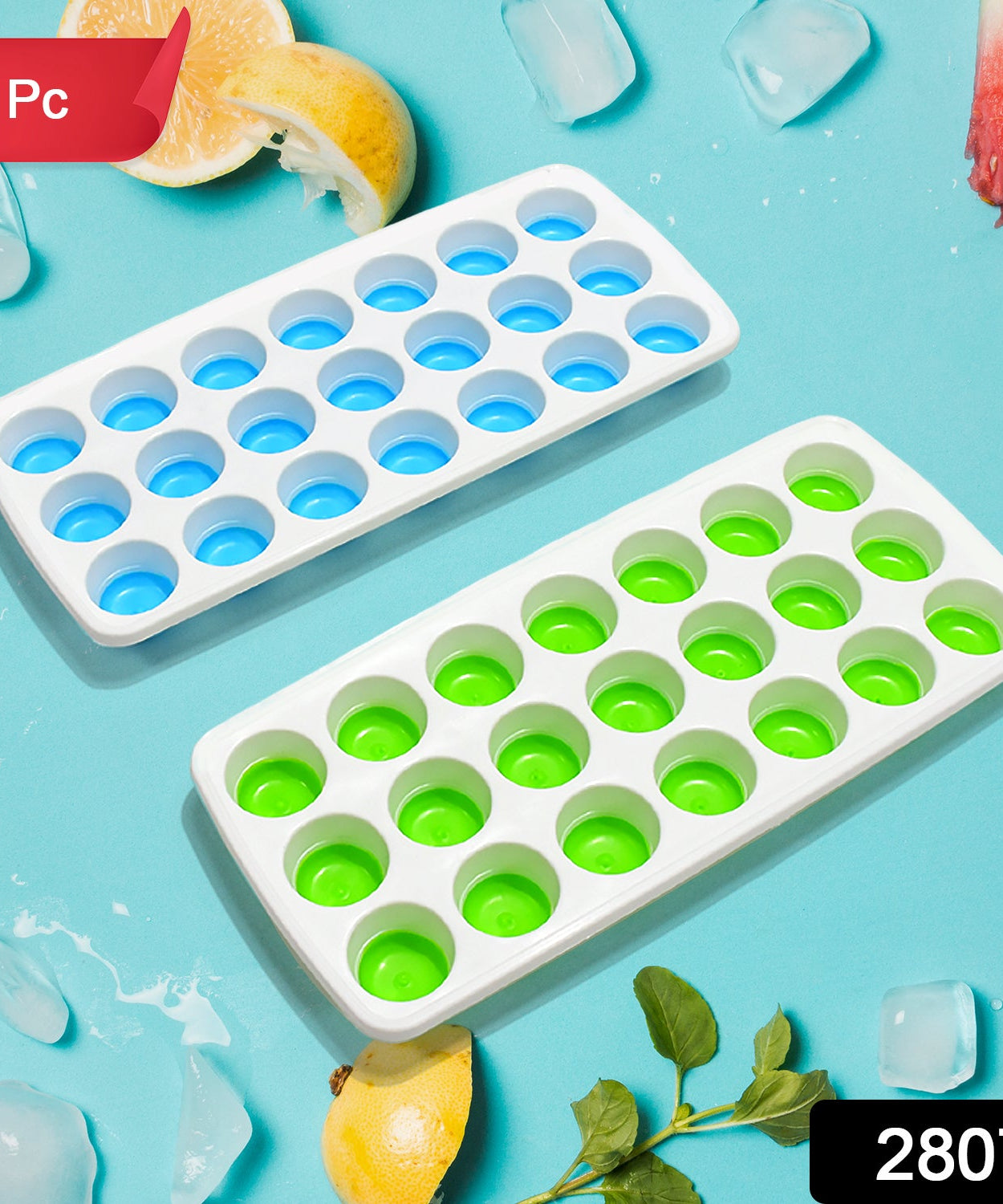 21 Cavity  Up Ice Cube Trays-Easy Release, Flexible Silicone Bottom - Stackable, BPA Free, Food Grade - for Convenient Freezer Ice Making (2 Pc Set)