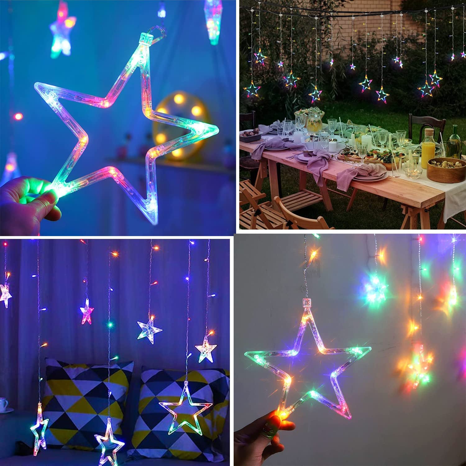 12 Stars LED Curtain String Lights with 8 Flashing Modes for Home Decoration, Diwali & Wedding LED Christmas Light Indoor and Outdoor Light ,Festival Decoration (Multicolor / With Box)
