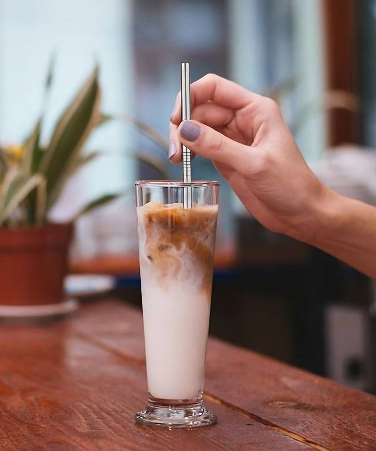 Set of 4 Stainless Steel Straws & Brush (2 Straight straws, 2 Bent straws, 1 Brush)