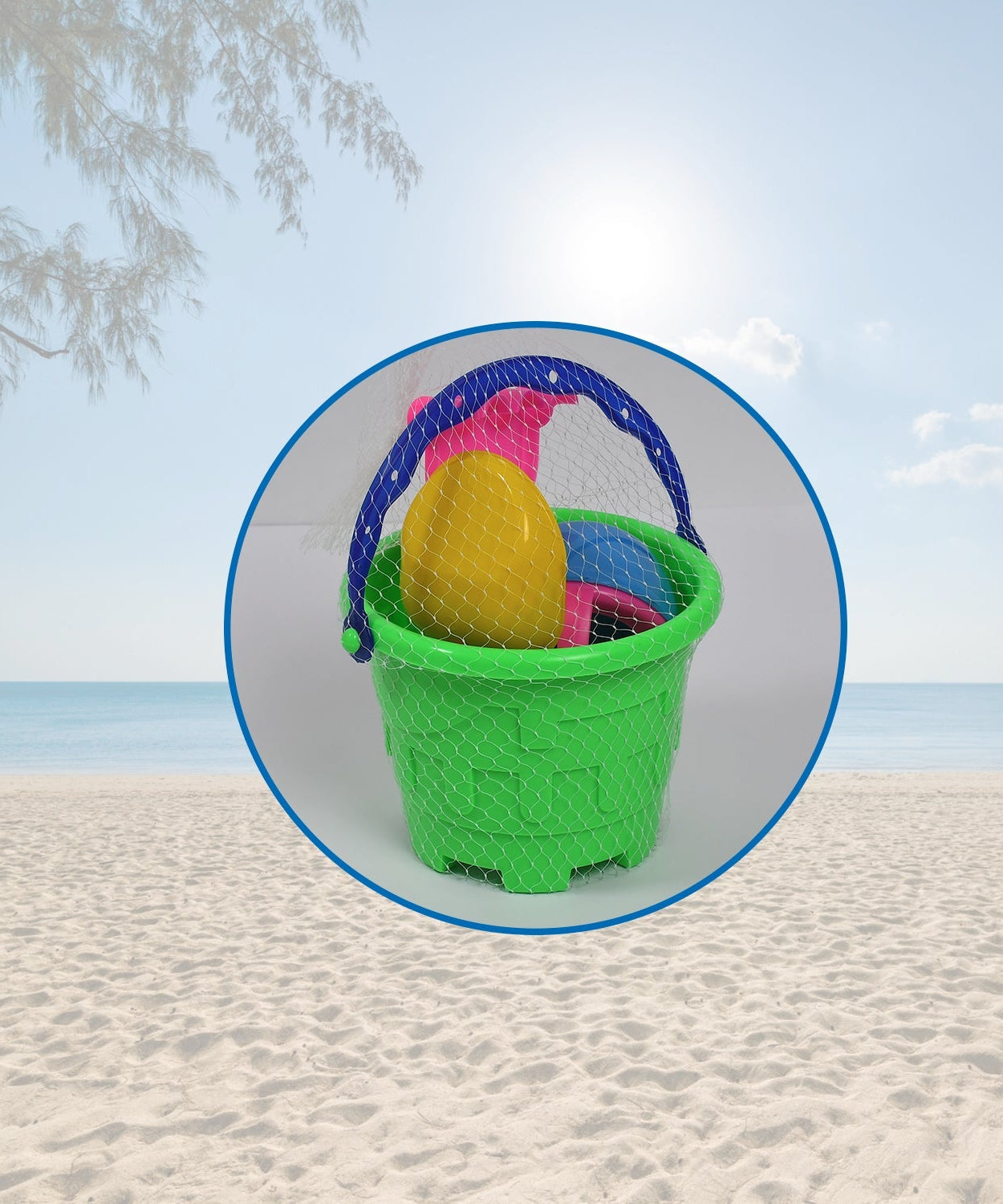 Sandcastle building set with bucket and tools