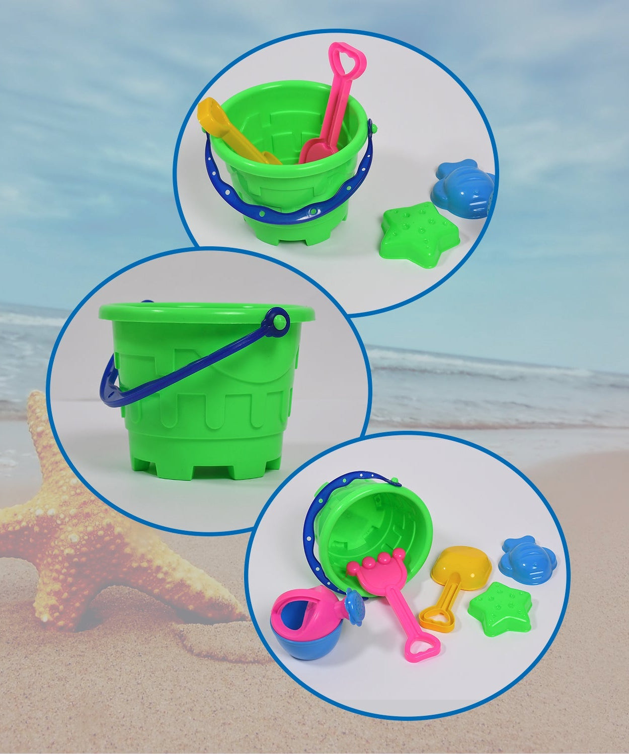 Creative sand game set with bucket and tools