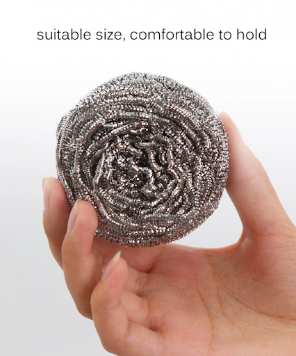 Round steel scrubber, heavy-duty, stainless, kitchen use
