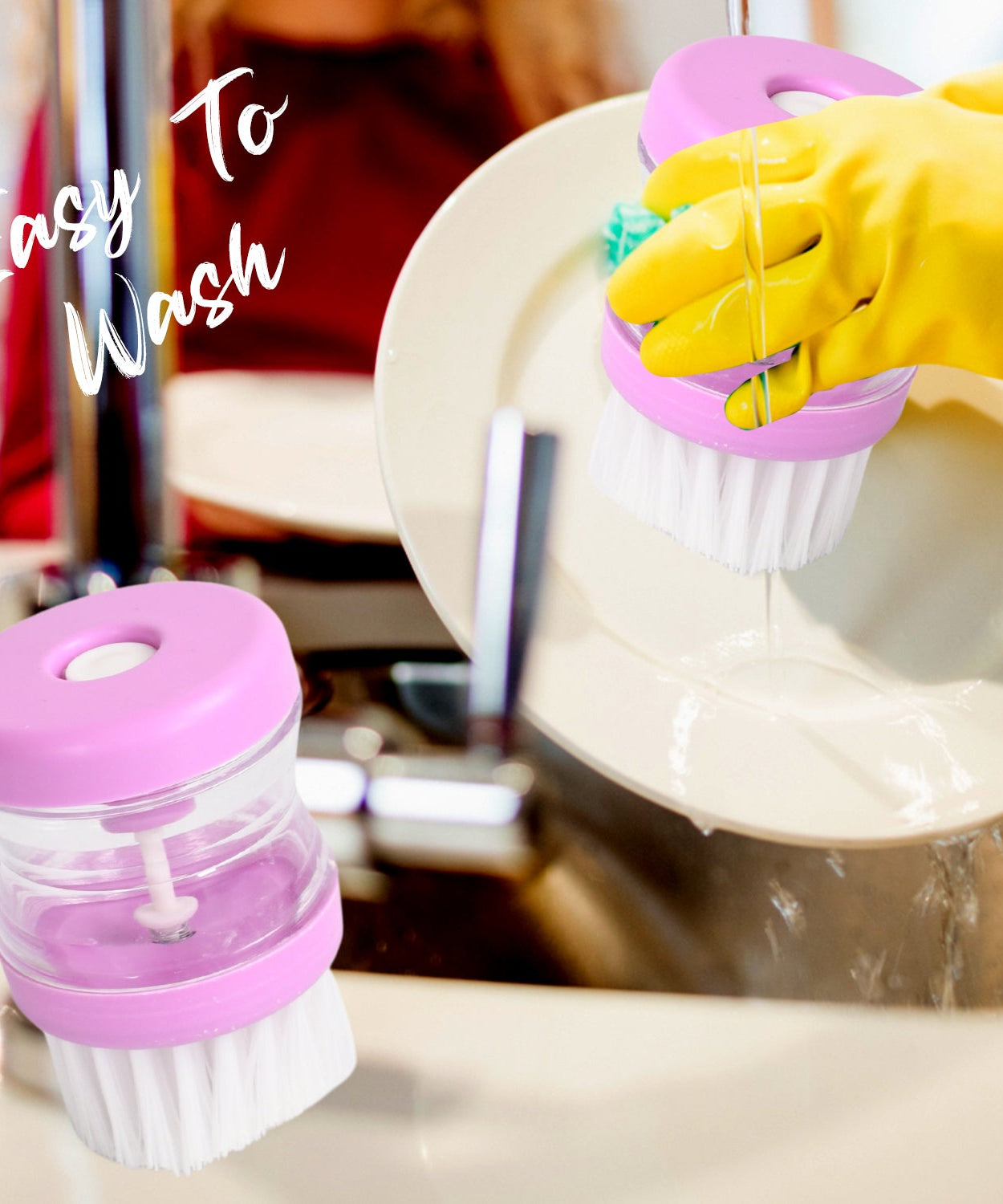 Liquid soap dispenser, multicolour wash basin brush cleaner.