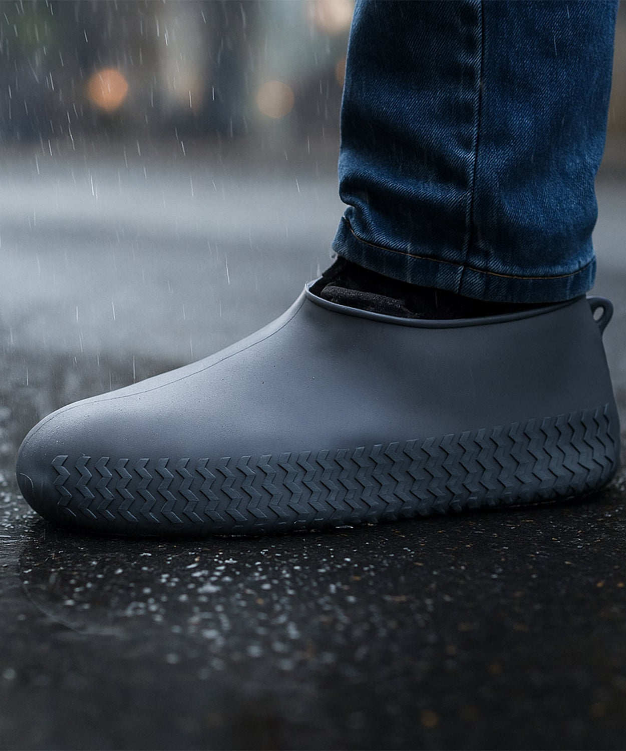 Grey Non-Slip Silicone Rain Reusable Anti skid Waterproof Fordable Boot Shoe Cover (1 Pair )