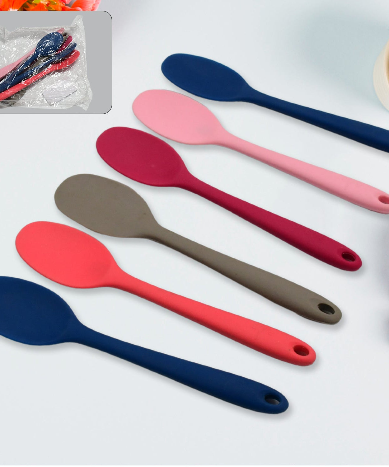 Multipurpose Silicone Spoon, Silicone Basting Spoon Non-Stick Kitchen Utensils Household Gadgets Heat-Resistant Non Stick Spoons Kitchen Cookware Items For Cooking and Baking (6 Pcs Set)